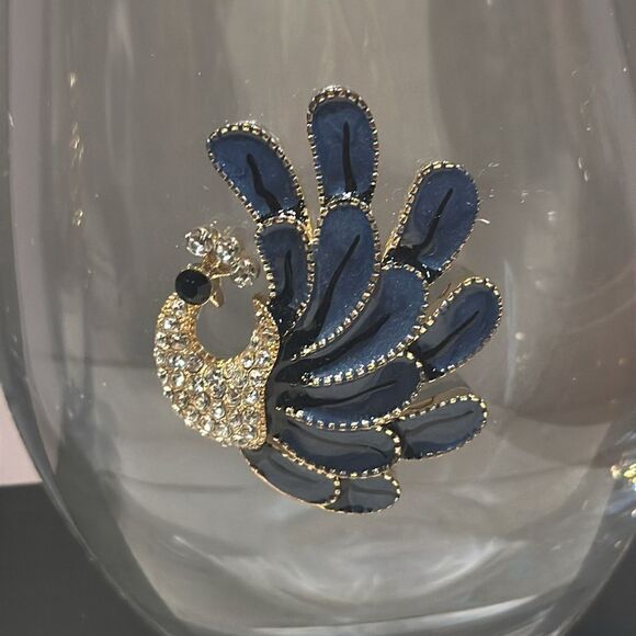 Rachel Zoe Crystal Embellished Peacock Stemless Wine Glasses! - Picture 4 of 10
